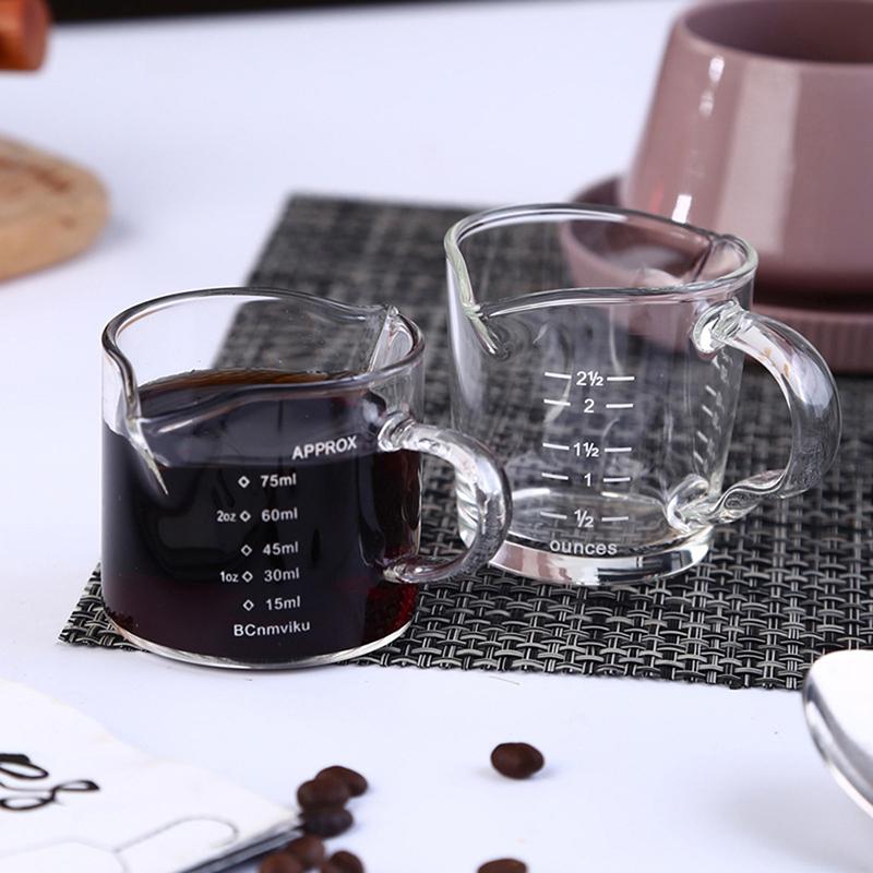 1 verre à shot expresso 70/75 ml, double bec verseur, tasse à mesurer, poignée résistante à la chaleur, échelle transparente, pichet doseur pour vin, lait, café