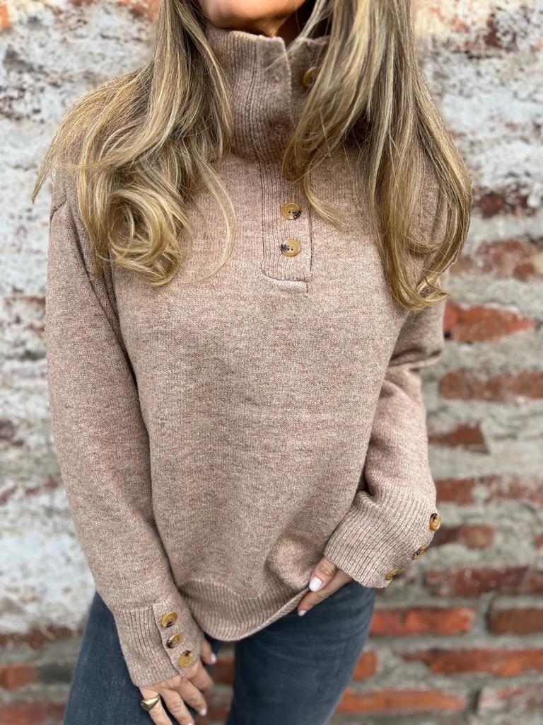 Autumn New Style Stand Collar Knit Sweater Women's Casual Loose Pullover with Buttons