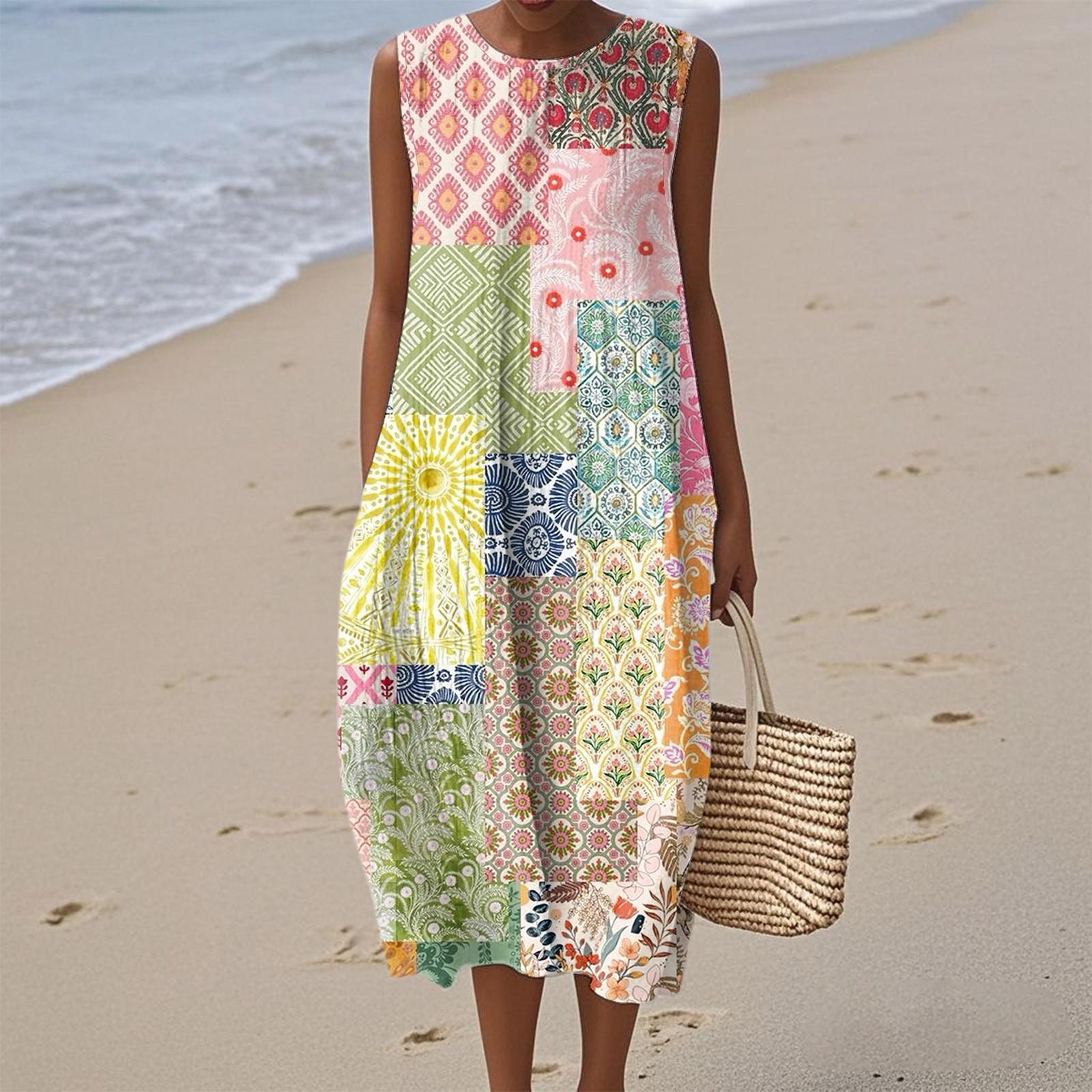 

Женское модное повседневное платье без рукавов с круглым вырезом в стиле ретро в стиле бохо с элегантным темпераментом XXL розовый