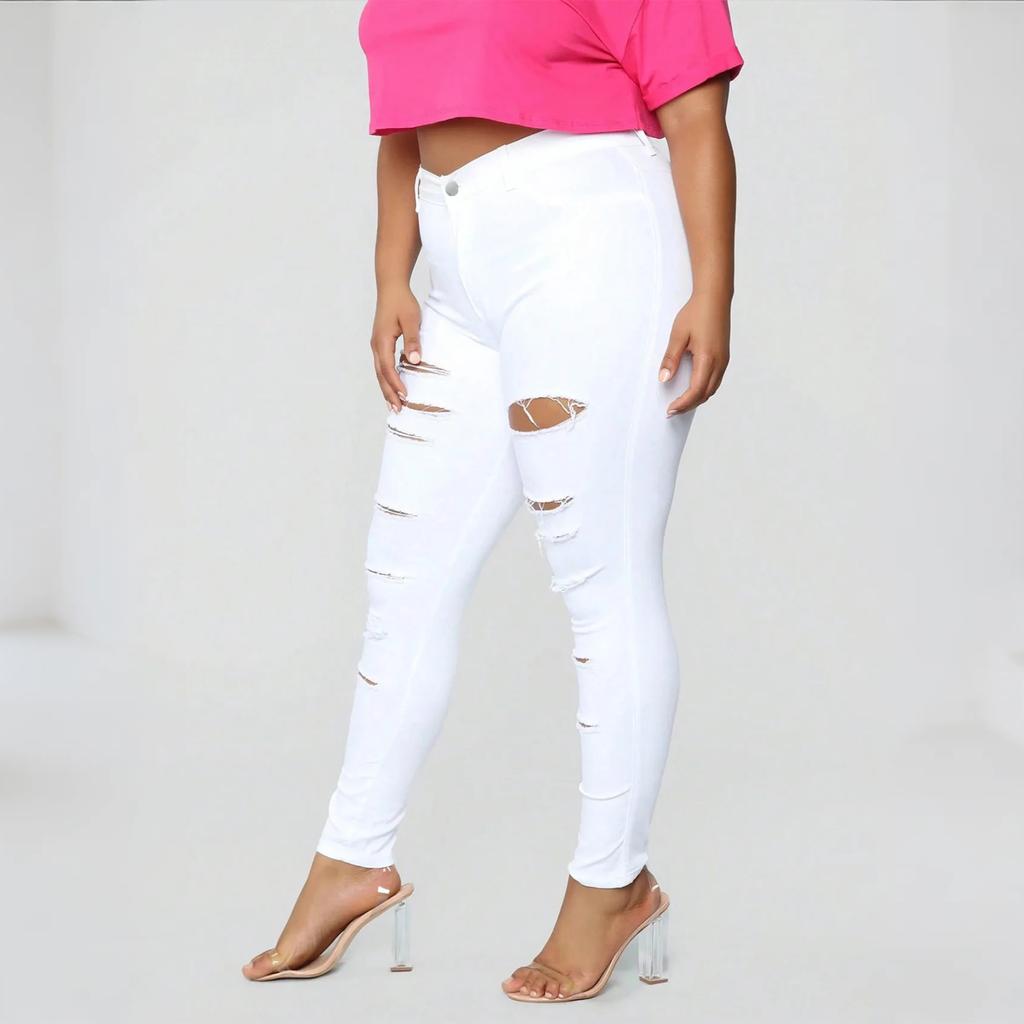 Damen Locker Und Lässig Trend Zerrissen Lässige Mode Eng Anliegende Beinjeans