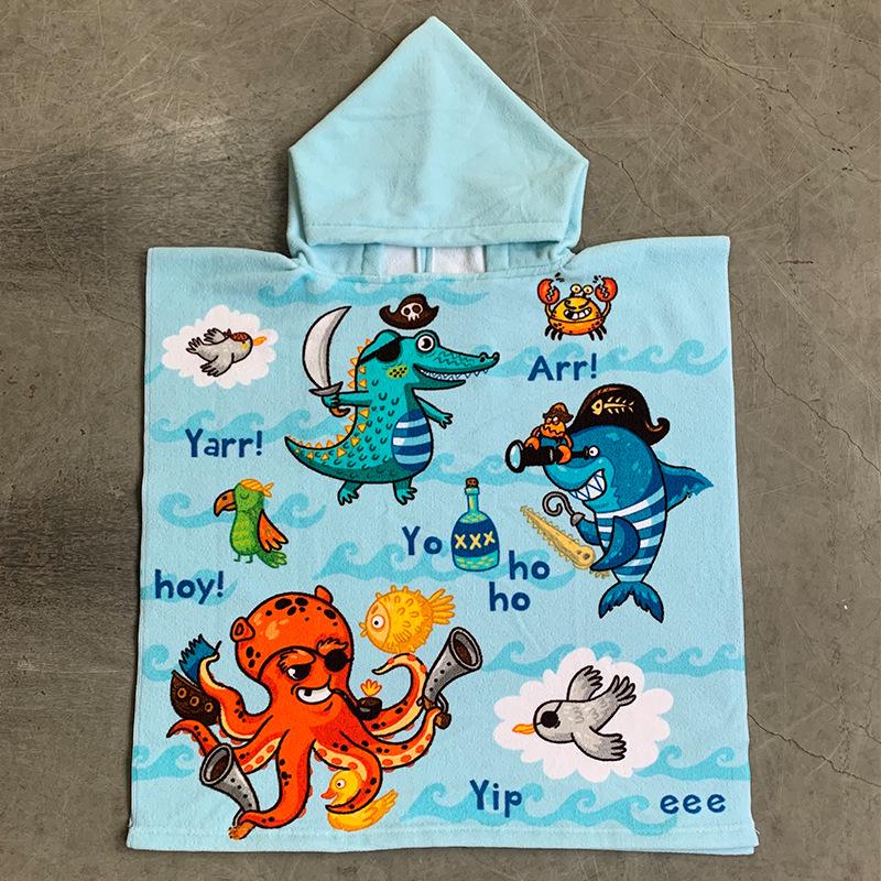 Kids' Cartoon Hooded Bath Towel & Beach Cape - Large Absorbent Bathrobe Cloak