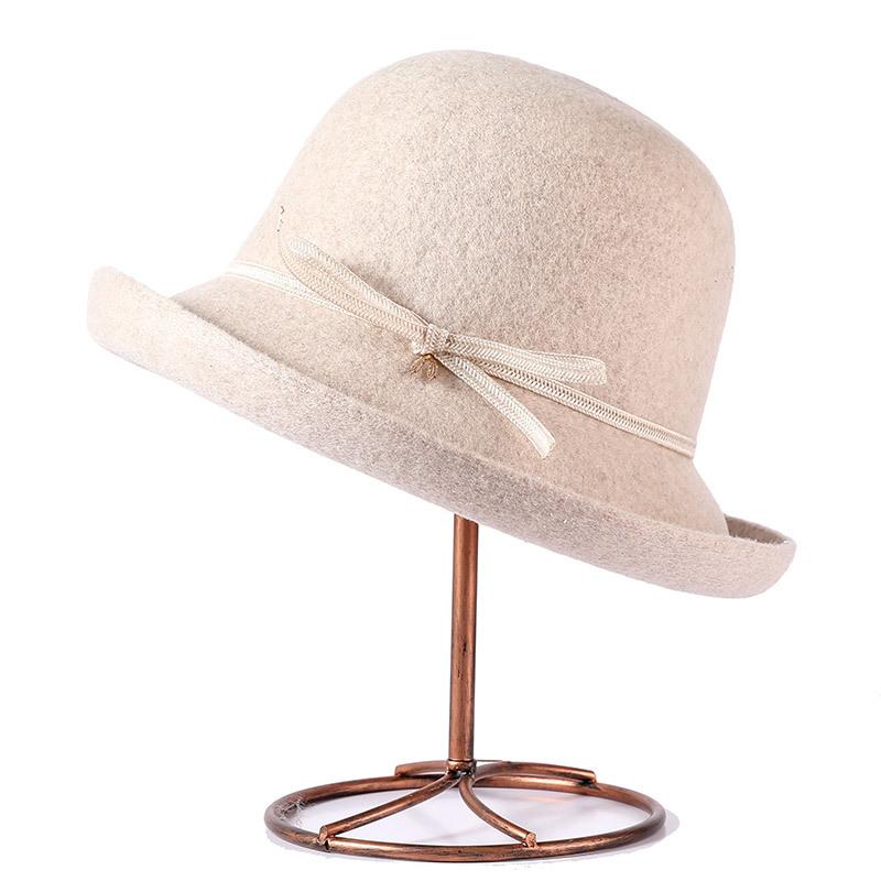 Wool Hat Women's Basin Hat Autumn and Winter Versatile Fashion Warm Bucket Hat Elegant Temperament Showing Face Woolen Top Hat
