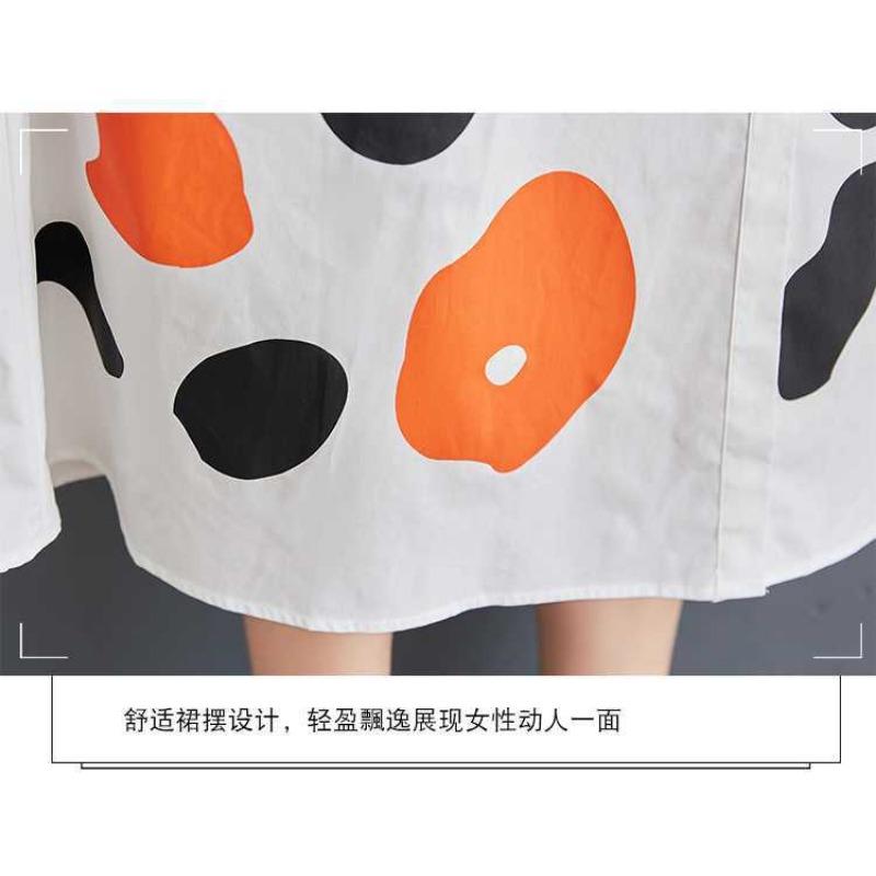 New Loose Large Size Printing Splicing Casual Simple Sweet Long-sleeved Dresses