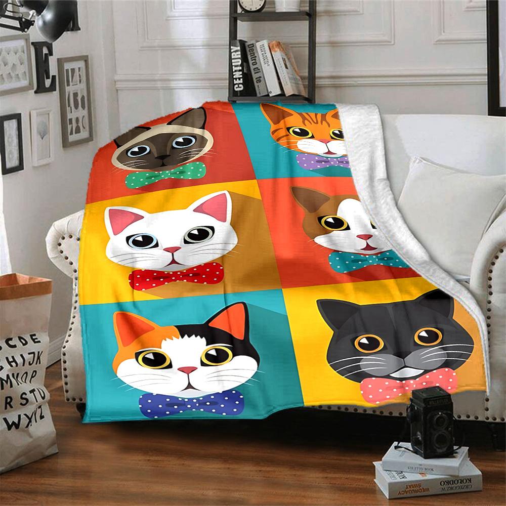 1PC Colorful Cat Prints Print Blanket, Soft Throw Blanket - Warm & Cozy for Couch, Bed, Office, and Travel yy250912160