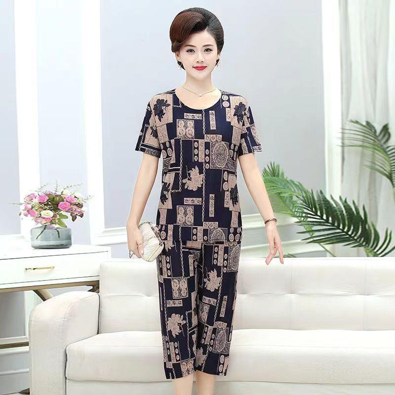 Ice Silk Summer Set for Middle-Aged & Elderly Women - Short-Sleeve Casual Homewear Pajamas