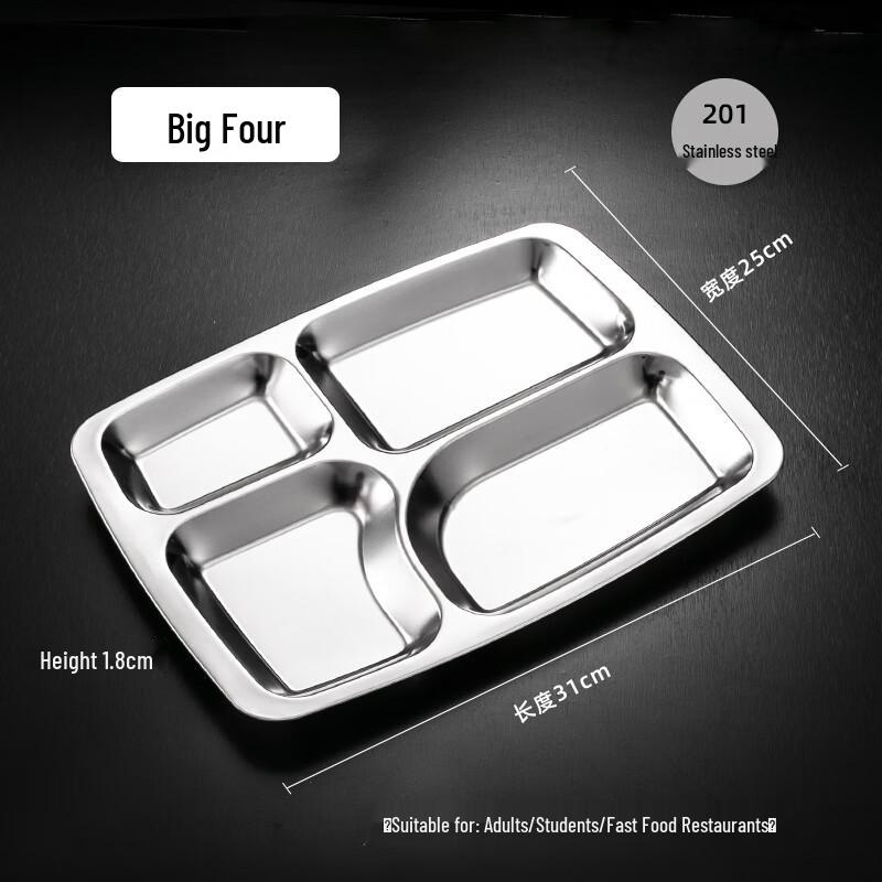 

Morona 304 Stainless Steel Rectangular 4-Compartment Divided Dinner Plates (10-Pack)