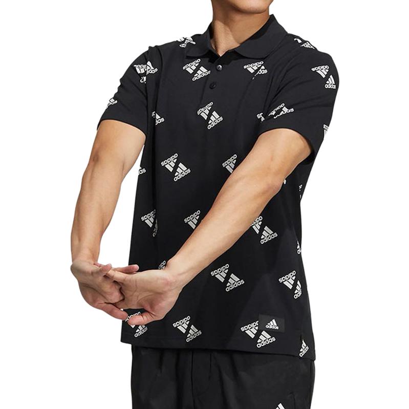 Adidas Printed Sports Casual Polo Shirt Men Tops Black HE7432