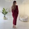 2026 Women's Long Sleeve Bodycon Belted Slit Dress - Elegant European & American Style for Commute