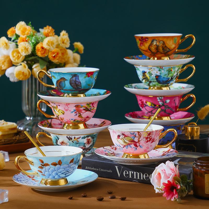 Kaffeetasse und Untertasse aus Bone China Keramik, Vintage englisches Nachmittagstee-Set, Geschenkbox-Set, Hochzeitsgeschenk