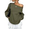 Women's Off Shoulder Long Sleeve Sweatshirt Loose Fit Casual Solid Color Pullover Top