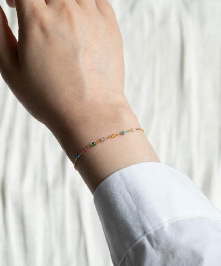 Alleun Silver 925 Cubic Gemstone Thin Chain Silver Bracelet For Women