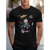Crew Neck Funny Astronaut Print Men's Fashionable Summer Short Sleeve Sports T-shirt, Comfortable And Versatile