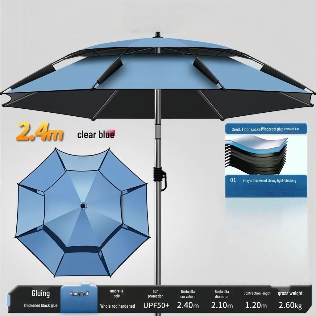 A1R 2025 Double Layer Fishing Umbrella: Large, Black Glue, Sun Protection, Windproof, Rainproof, Folding Design