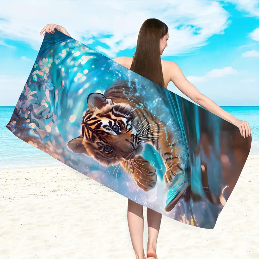 1 Stück Einfaches und stilvolles Strandtuch mit Tierprint, Mikrofasertuch schnell trocknend und saugfähig, großes Strandtuch