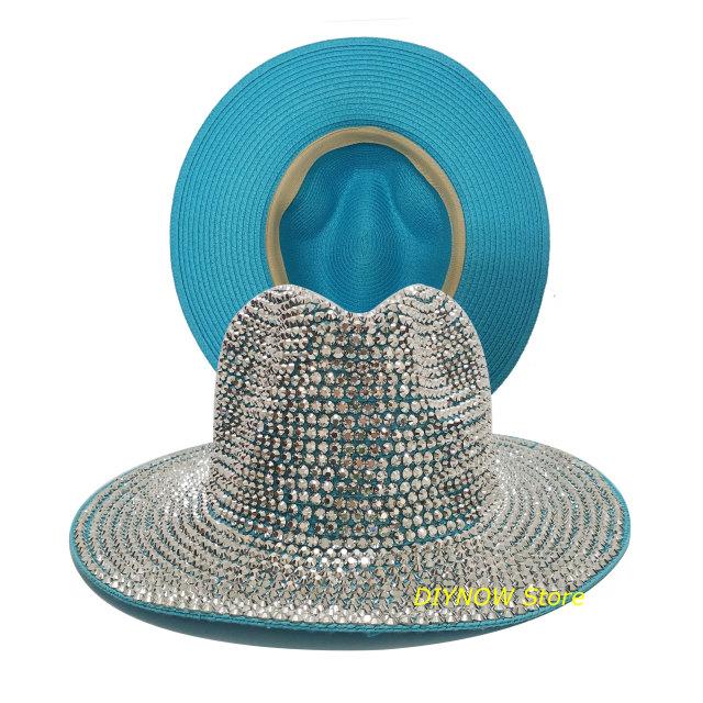Rhinestone Fedora Jazz Hats Cowboy Hat For Women And Men Double-Sided Color Cap Red With Black Diamond Fedora