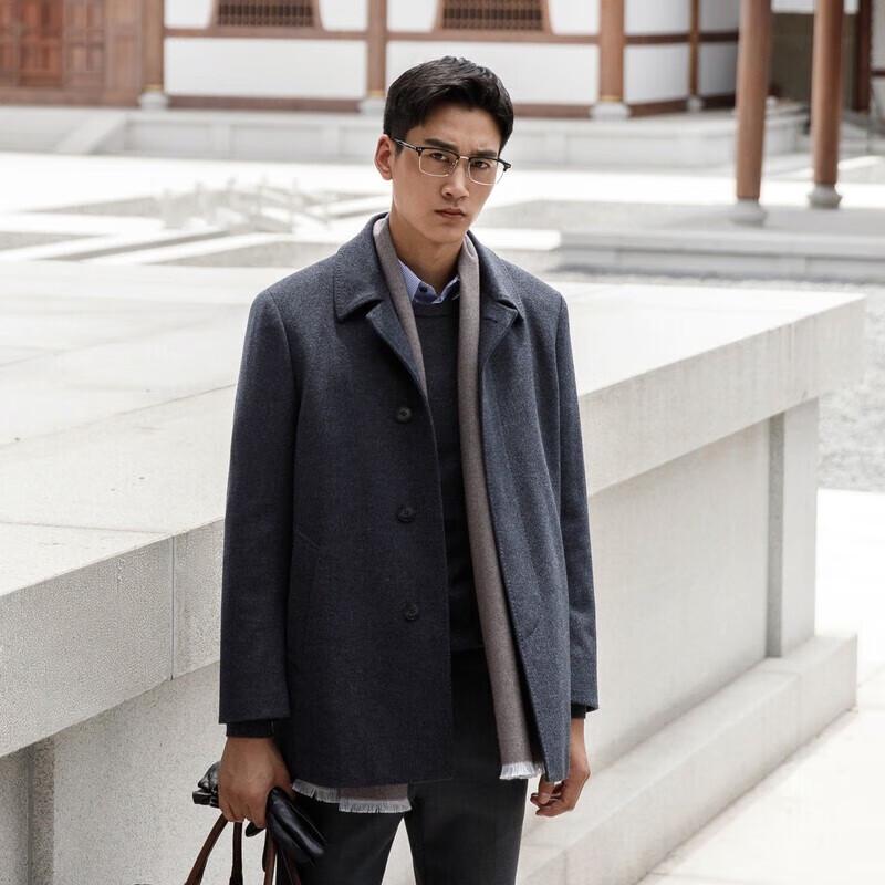 YOUNGOR Men's Business Slim Fit Wool Blend Overcoat