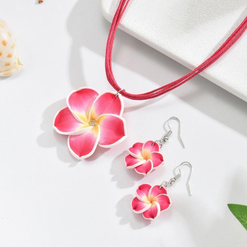 Boho Summer Floral Jewelry Set for Women Sweet Big Flower Braided Necklace Lightweight Accessory for Beach Party Gift