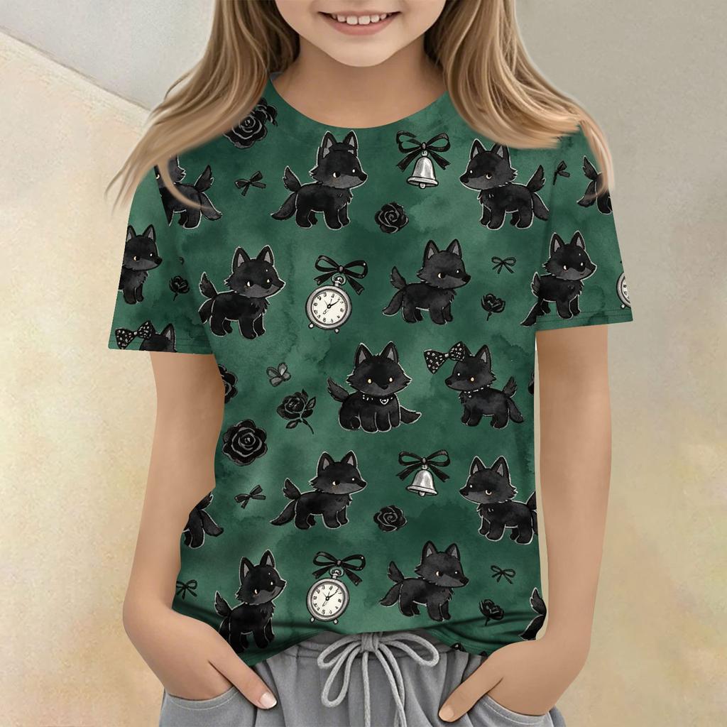 Kids Animal Print Short Sleeve T Shirt Casual Loose Fit Crew Neck Top Lightweight Comfortable Fabric Suitable for Everyday Wear