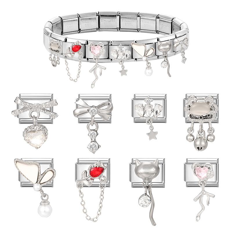 Y2K Romantic Heart Lock Bow Star Butterfly Chain Pendant Italian Charm Links Fit 9mm Stainless Steel Bracelet DIY Making Gift