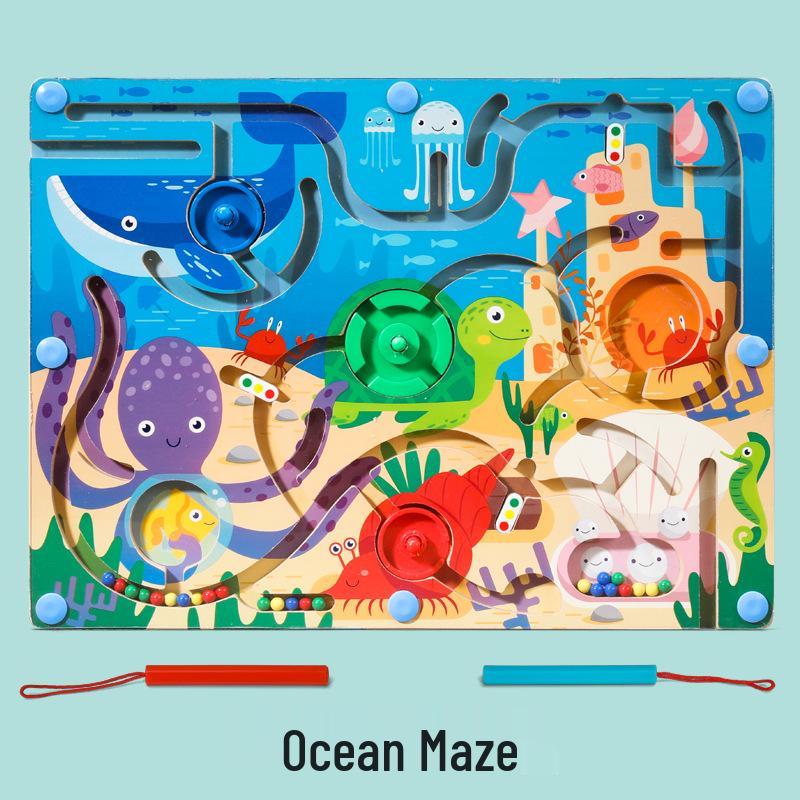 Kids Wooden Magnetic Maze: Pencil Control, Logical Thinking & Concentration Toy for Ages 3-6
