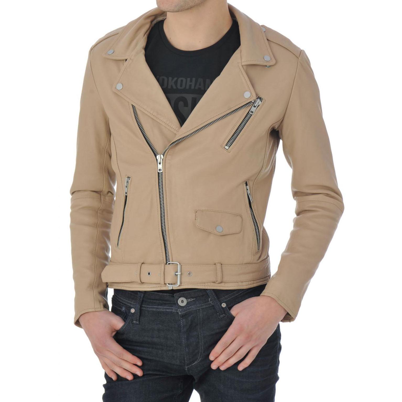 

SkinOutfit Men s Genuine Lambskin Beige Leather Jacket Stylish Motorcycle Bomber Biker Outerwear MJ 247 M бежевий