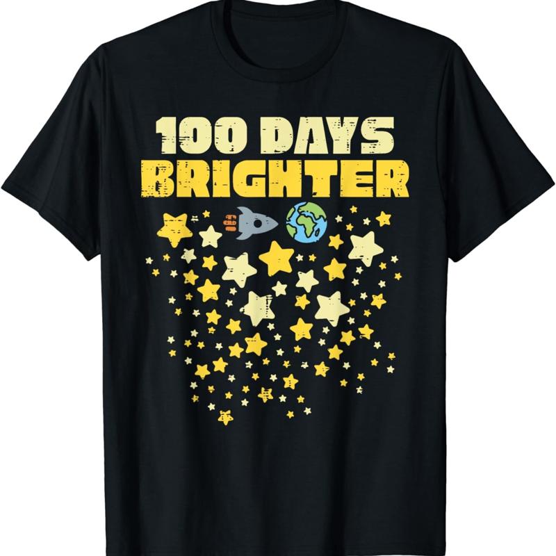 

100 Days Brighter T Shirt 100th Day Of School Stars Rocket 5XL різнокольоровий