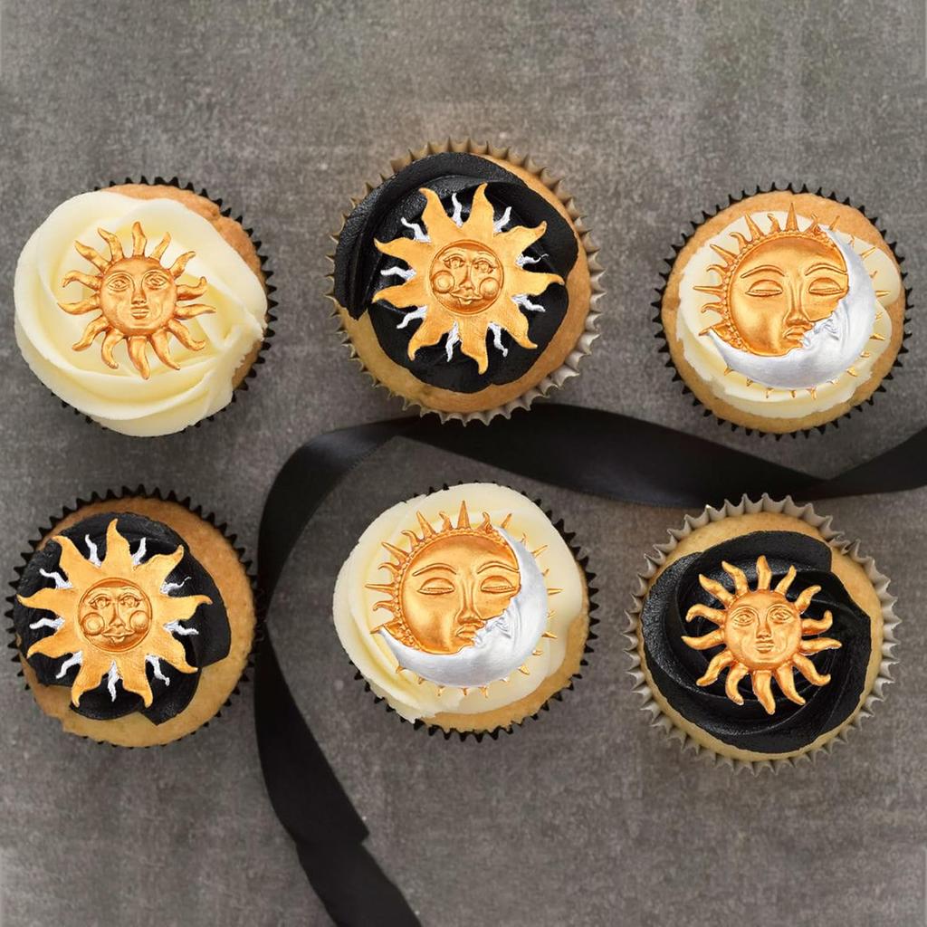 Sun Moon Face Fondant Mold, Silicone Chocolate Candy Mold for DIY Baking Sugar Craft Gum Resin Clay Cake Decorating, Pink