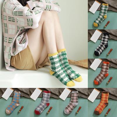 Fashion Home Women Girl Soft Bed Floor Plaid Socks Warm Sleeping Mid Stockings