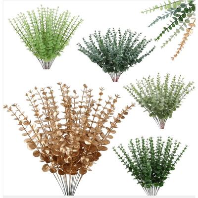 5/10/20 Stück Künstlicher Eukalyptuszweig Goldene Blätter Pflanzen für Heim-Hochzeitsdekoration Winter-Weihnachtsarrangement Bouquet