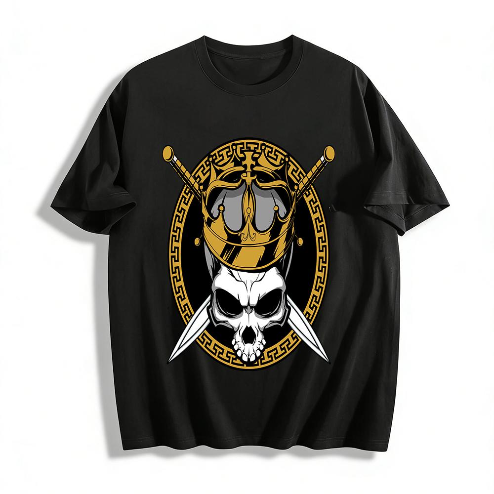 Dark Royalty Skull Print T-Shirt Edgy Street Style Casual Crewneck Top Pure cotton T-shirt XXS