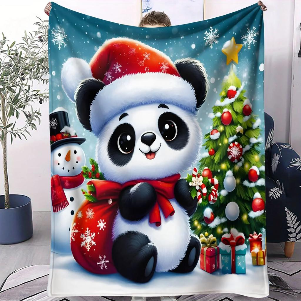 Christmas Sled Panda Soft Blanket Festive Ornament Themed Fleece Throw for Beds Sofa Home Decor Adults Kids Cozy Warm Gift