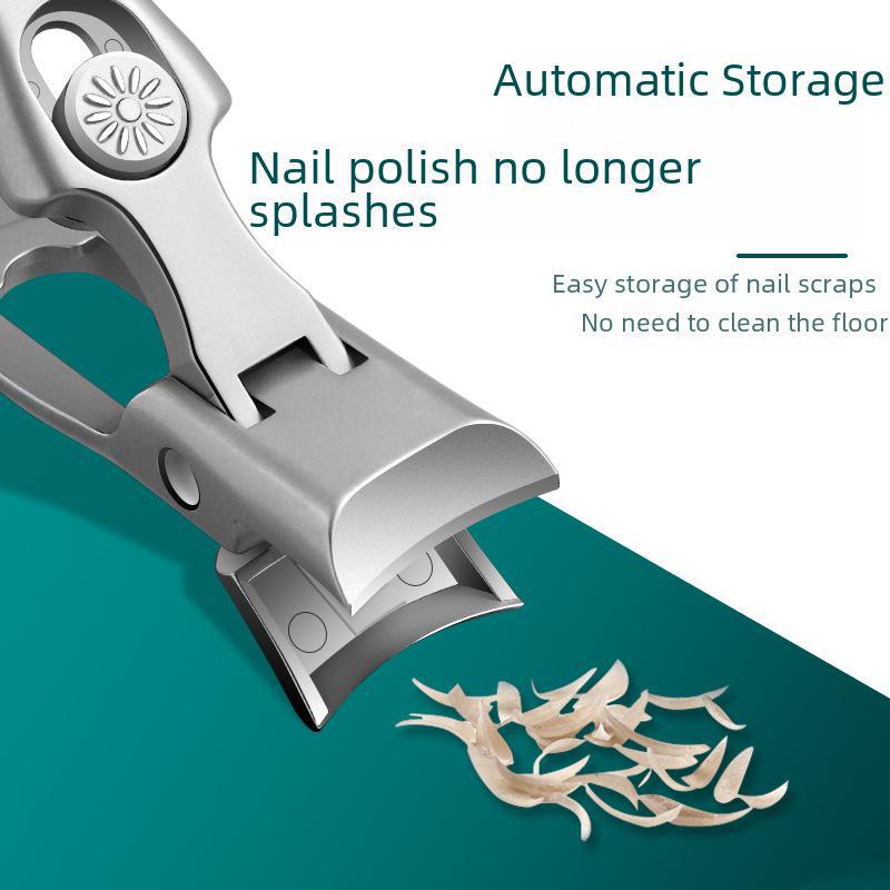 Anti-Splash Stainless Steel Nail Clippers, Large Opening for Thick Nails, Portable Gray Single Set.