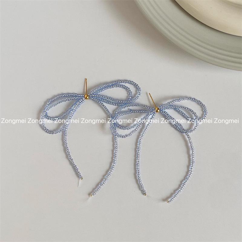 Gentle Temperament Beaded Bow Tassel Earrings - 925 Silver, Niche Design, Light Luxury, 2026 New Style