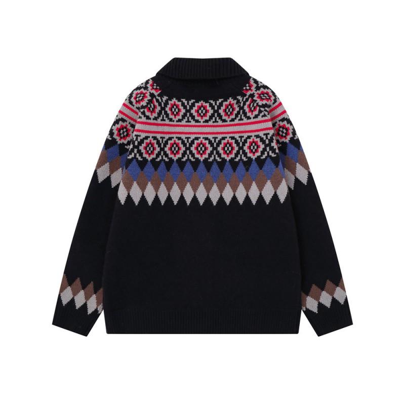 Mens Ethnic Jacquard Cardigan Loose Streetwear Knit Jacket Fall