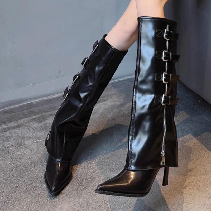 High Heels Women Knee High Boots Pointed Toe Designer Shoes Winter Luxury Dress Pumps 2025 New Sexy Chelsea Botas Mujer