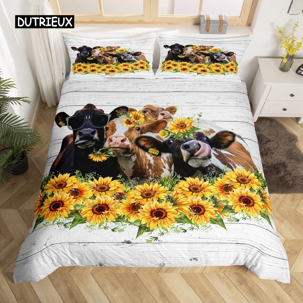 Cow Duvet Cover Set King Microfiber Milk Cow as well as Yellow Sunflower Print Comforter Cover Cute Animal as well as Floral Theme Bedding Set