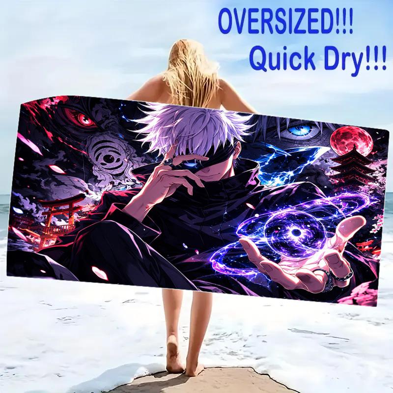 Gojo Satoru Print Beach Towel, Large Soft Quick Dry Towel for Beach Camping Swimming