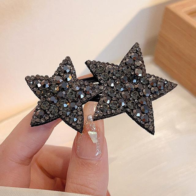 

Заколка для волос со звездами и стразами для женщин, заколка для волос, полностью хрустальные заколки, блестящая челка, боковая заколка, аксессуары для волос, милый головной убор серый