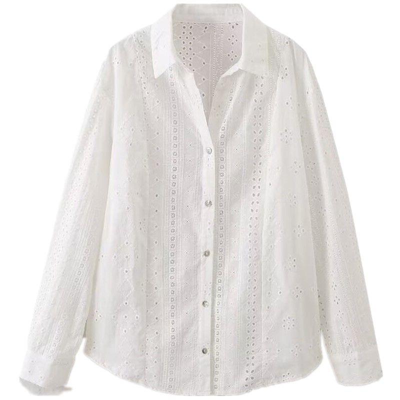 

Fashion Style 2024 Spring/Summer New Arrival Women s Clothing Temperament Wild Loose Cut Out Embroidered Lapel Shirt 8741075 White L