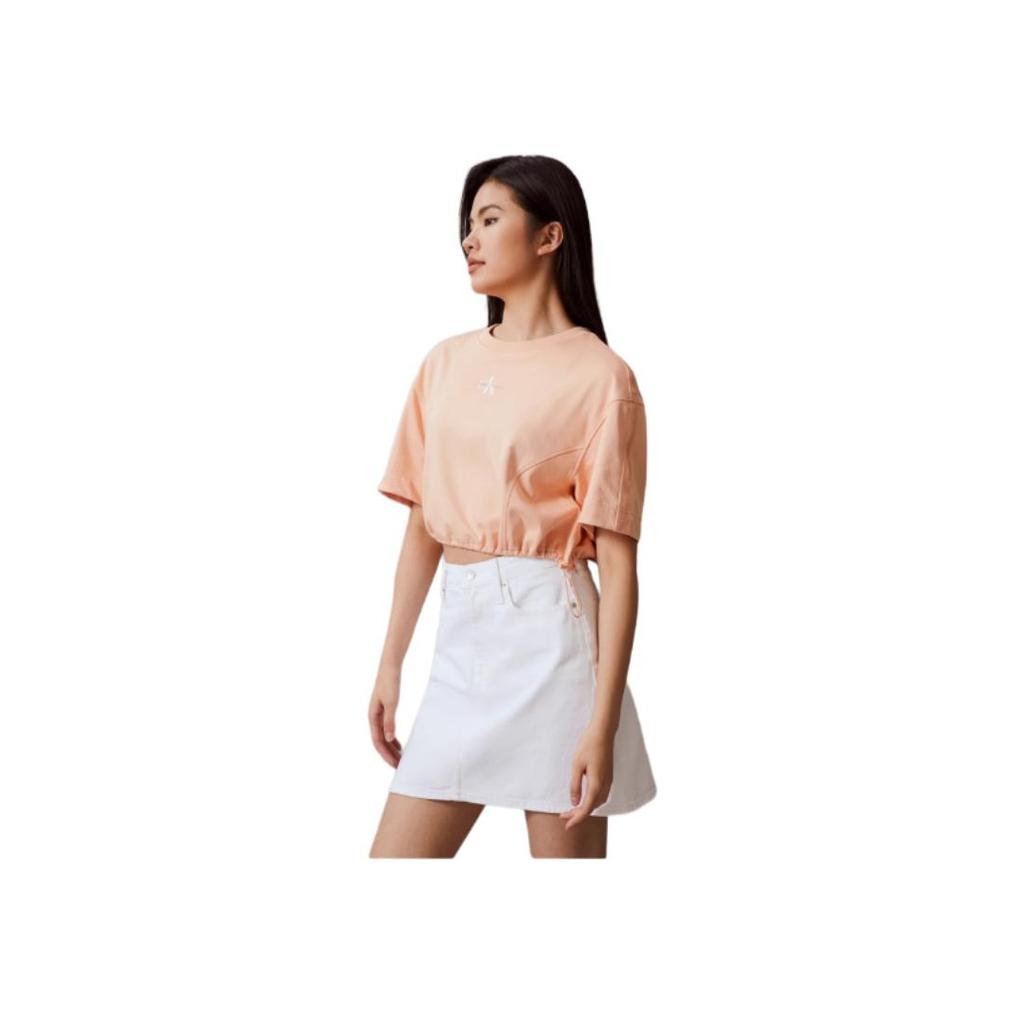 Calvin Klein Solid Loose Fit Round Neck Short Sleeve T-Shirt Women Tops Light-Orange J223330-TNB