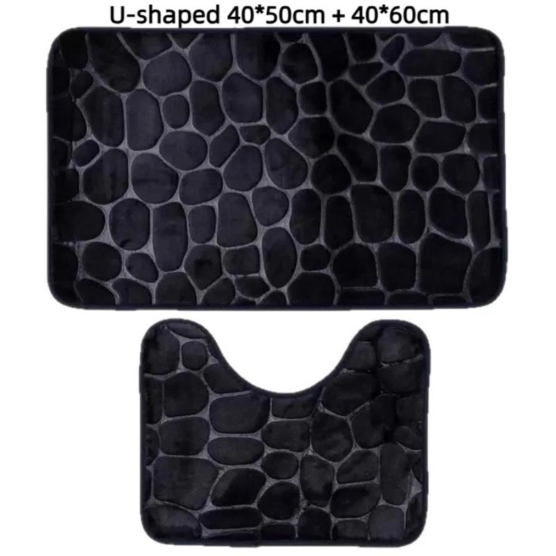 Non Slip Absorbent Bathroom Rug Set Grey Soft Pebble Design 1/2 Piece for Bathroom Toilet Front Floor Use