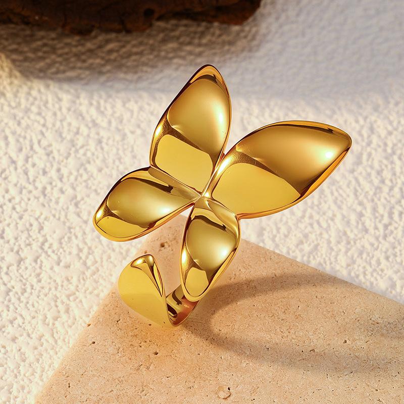 European and American fashion influencer bestseller: glossy open titanium steel ring, stainless steel plated with 18K gold, niche ring for women