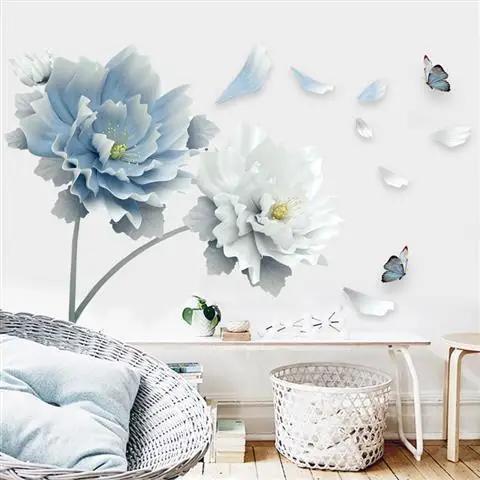 

3D Large Blue Flower Wall Stickers Romantic Flowers Modern Home Decor Wall Art Poster for Bedroom Wedding DIY Wall Decals