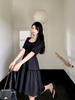 Plus Size French Bubble Sleeve Square Neck Summer Dress - Slimming Hepburn Style Little Black Dress