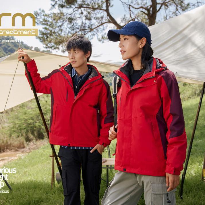 Custom Logo 3-in-1 Windbreaker with Fleece Down, Warm Jacket for Autumn/Winter, Embroidered Workwear.