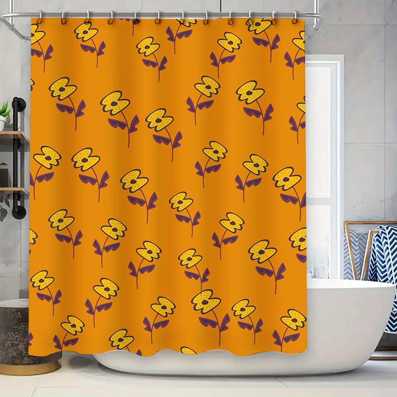 

Floral Shower Curtain Bathroom Decor Waterproof Fabric Customizable Size Yellow Pattern Pink Purple Orange Flower Design Water D W60H190(CM)-1 Pcs