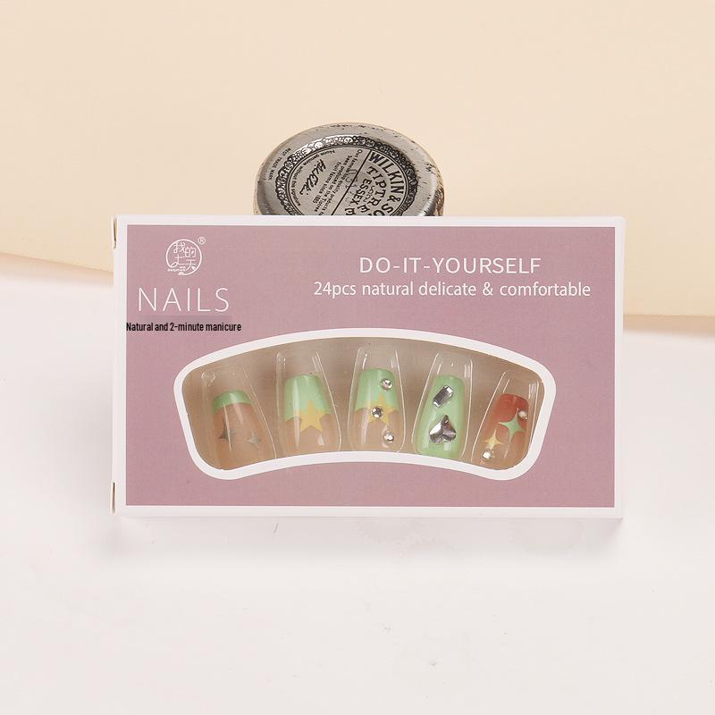 Unghii Drăguțe de Desene Animate, Scurte, Tip Coffin, Presate - Vârfuri de Manichiură Dopeamine, Detașabile