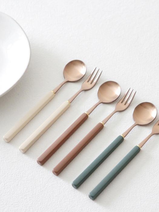 Kamomekitchen Eiffel Bogenpino Rose Gold Tea Time Cutlery Set (3 Colors) Brown Teaspoon + Teafork Set