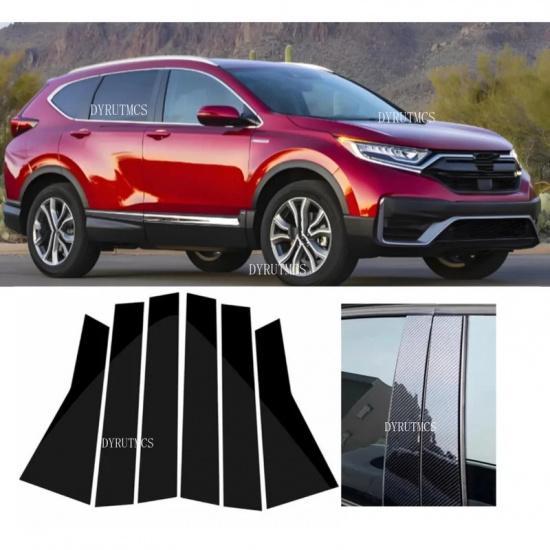 Fit For HONDA CR-V 2017 2018 - Car Door Window BC Pillar Post Cover Trim Sticker Glossy Black/Carbon Fiber Style