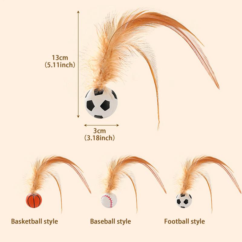 3Pcs Cat Interactive Ball Toys Bouncy Balls with Feathers Indoor Cat Game Toy Feather Cat Training Catcher Pet Toy